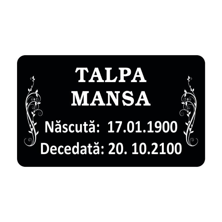 Placă memorială din plastic negru
