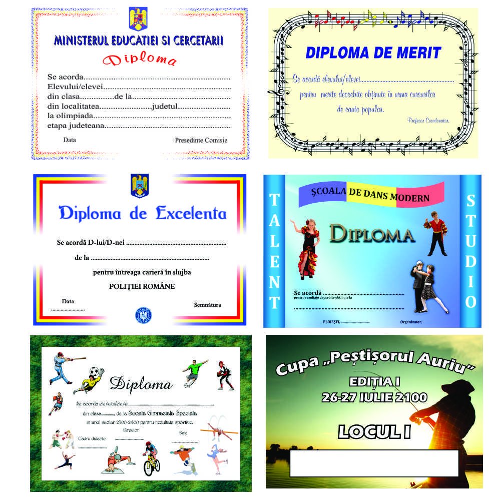 Diplome din carton pentru diverse evenimente